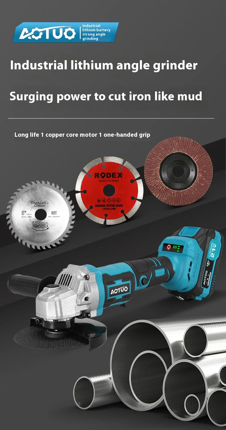 product industrial grade lithium brushless cordless angle grinder with li ion battery 1500mah diy multi purpose portable power tool-3