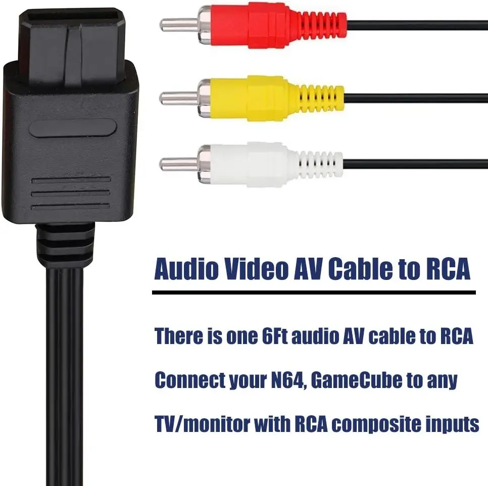 1.8m/6ft N64 Av Cable Audio Video Cable For Nintendo 64 Rca Composite