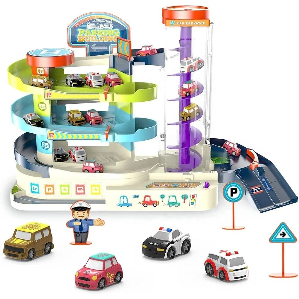 toy parking garage with elevator