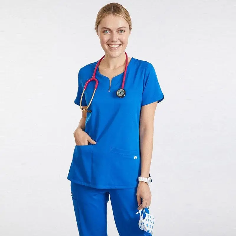 ECBC Beautician Scrubsuit Set Uniforms Tops Medical Uniforms Cotton with Zipper