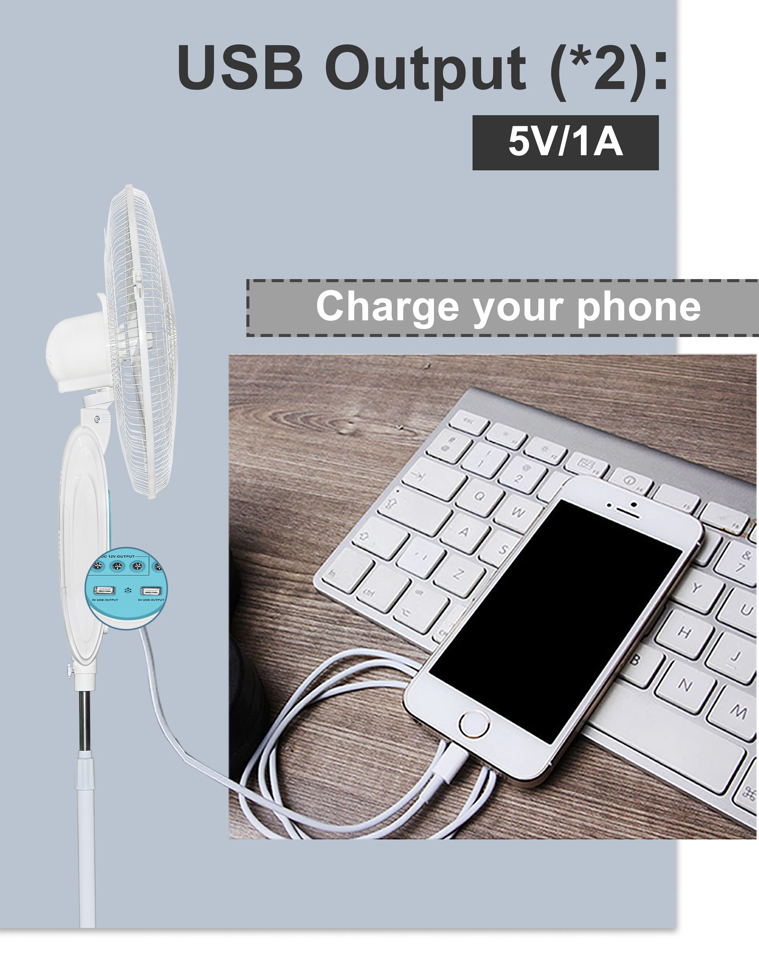 Rechargeable Standing Fan, Solar, 30W, Plastic - detail 12