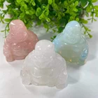 Stone Wholesale 2 Inches Natural Crystal Quartz Carving Laughing Buddha Statues For Fengshui Crystal Healing Stone
