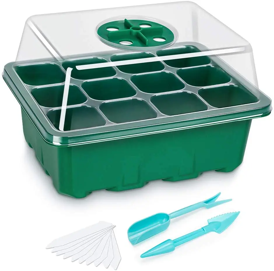 Seed Starter Tray Kit Humidity Adjustable Plant Seedling Trays with Dome and Base Clear, 12 