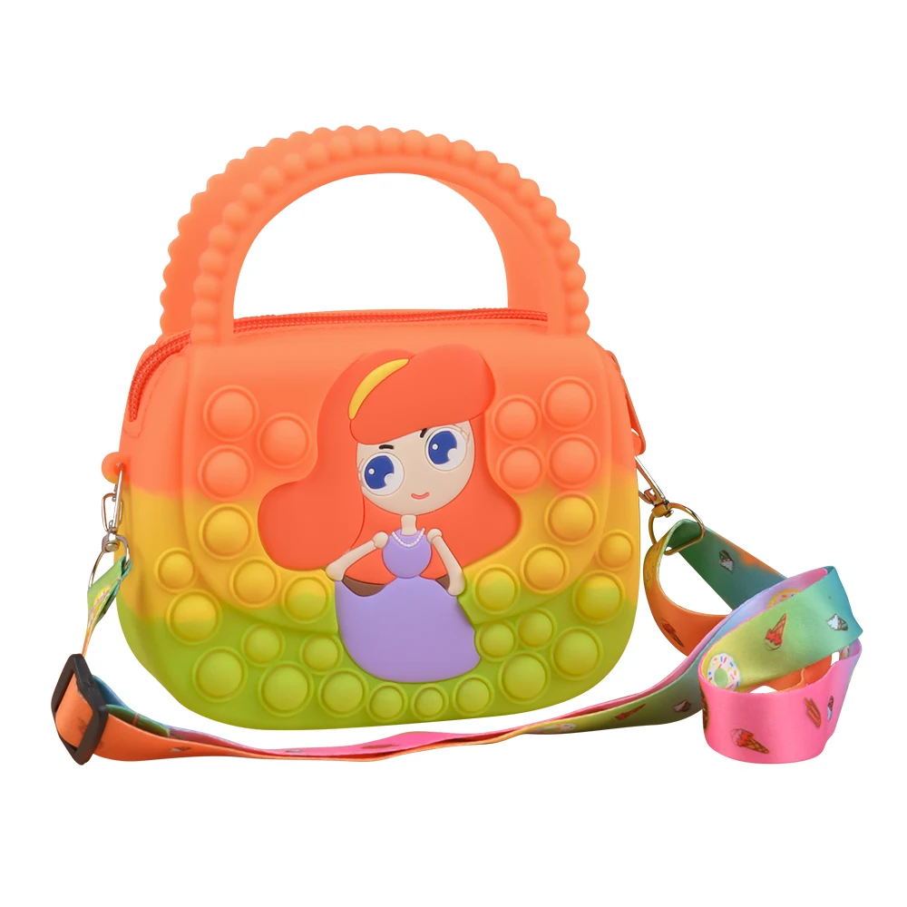 High quality messenger bag Kid's cartoon silicone mobile phone fidget push bubble pop itting bag coin purse for girl