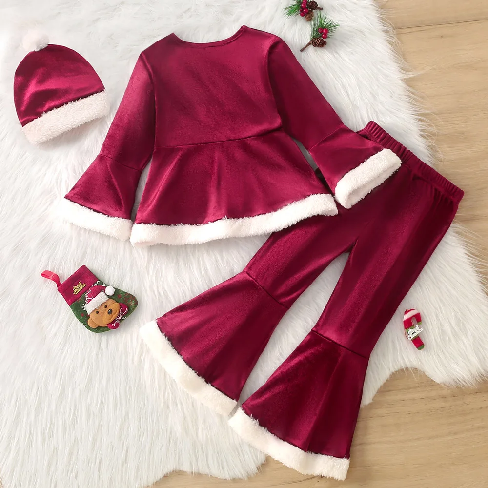 High quality toddler girls Christmas clothes soft gold velvet children's clothes kids winter outfits sets