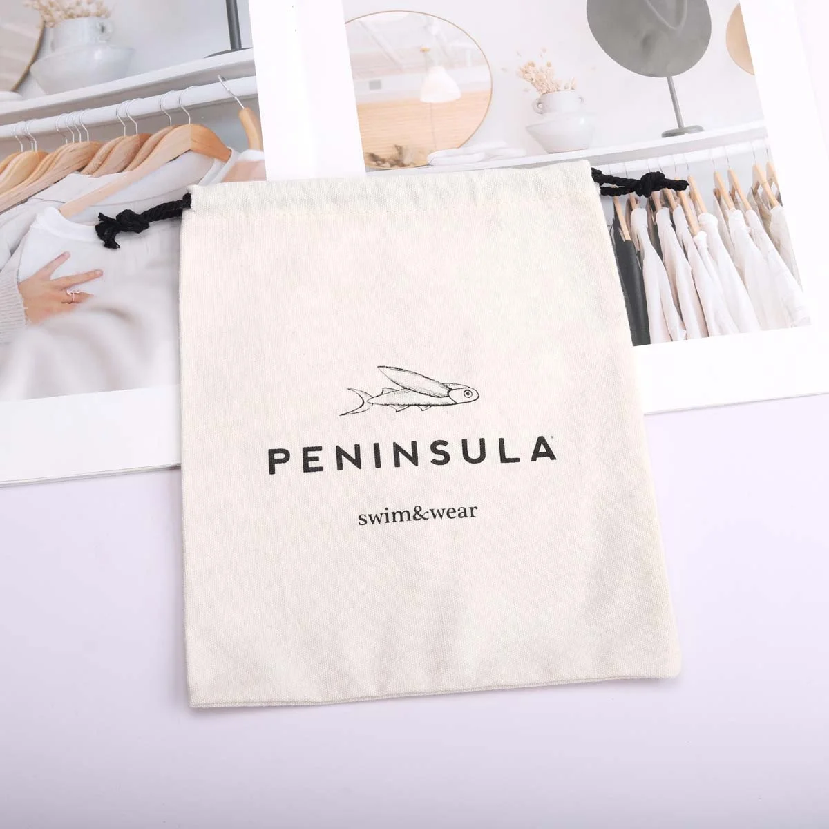 Custom Logo Printing Cotton Drawstring Gift Bag For Hair Packaging Reusable Muslin Dust Pouch