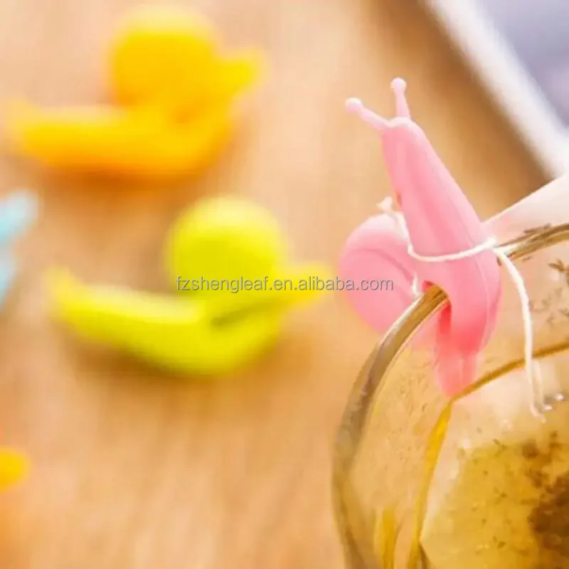 product food grade bpa free heat resistant multi function snail shape silicone cartoon drink markers tea bag spoon clips holders-0