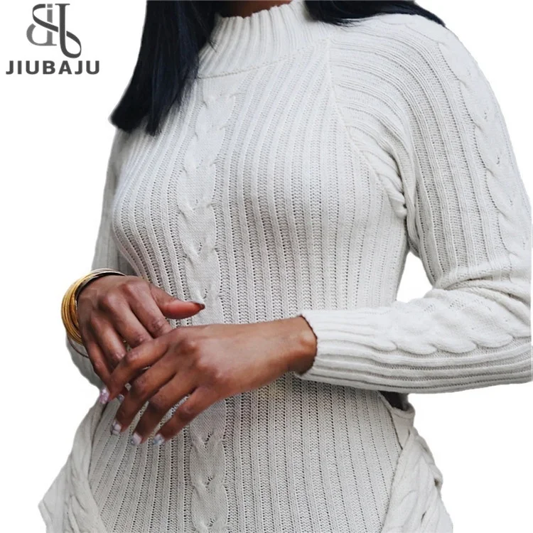 Fall Winter White Knitted Short Dress Casual Outfits For Women 2023 Hollow Out Booty Mini Asymmetric Sweater Dress
