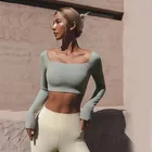 Tank Women Sexy Square Neck High Waist Yoga Tank Top Long Sleeve Sports Fitness Tank Women Sports Top