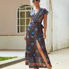 2021 Hot Sale Beach Wrap Maxi Dress Elegant Summer Leisure Hot Holiday Long Floral Print Sexy Swing Dresses