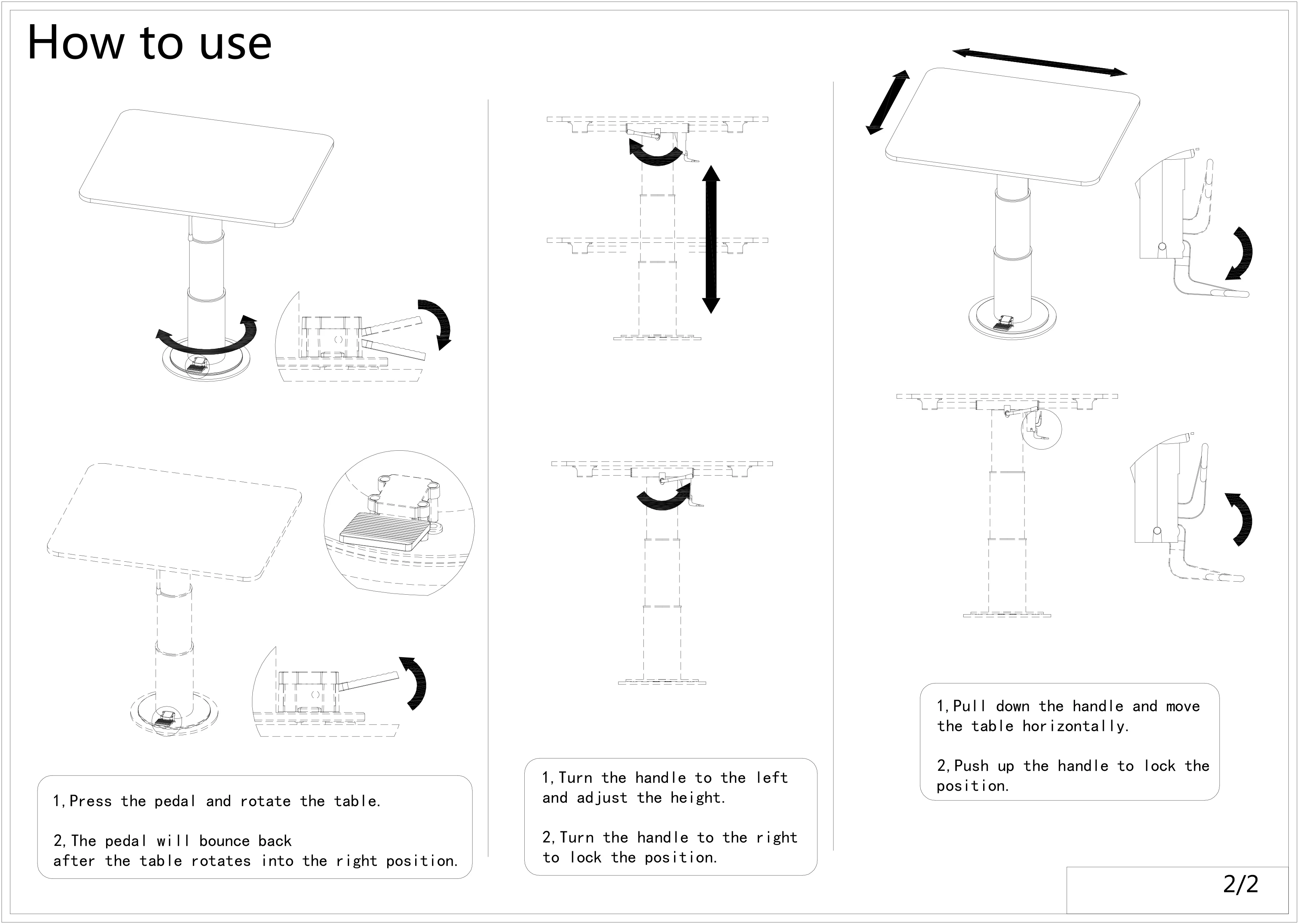 RV Table Leg Aluminum Pneumatic Lifting Desk Leg with Sliding Frame & Rotating Base Plate for Boat Marine Trailer Caravan