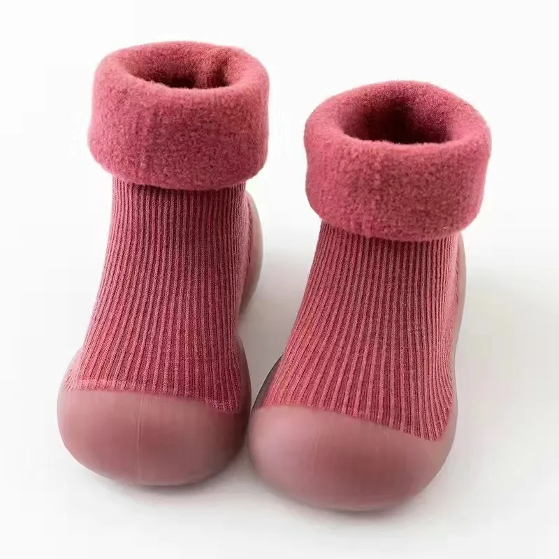 Autumn Winter Children's Warm Velvet Floor Socks Shoes Non-Slip Soft-Sole Toddler Shoes Baby Unisex Cotton Floral Fashion