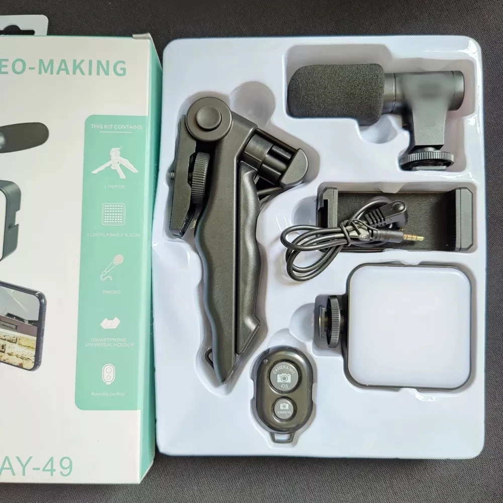 Kit de vídeo para teléfono inteligente, soporte de micrófono para iluminación de fotografía, trípode LED para selfi, mango de grabación, estabilizador portátil