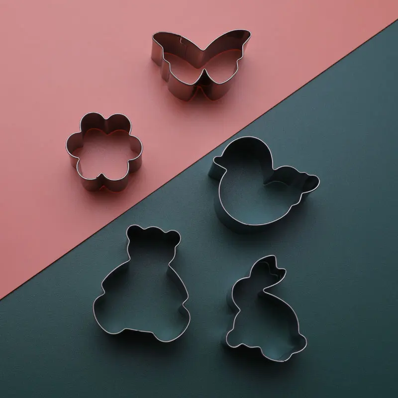 5Pcs baking diy rabbit butterfly flower chicken bear shape mini stainless steel animal cookie cutters