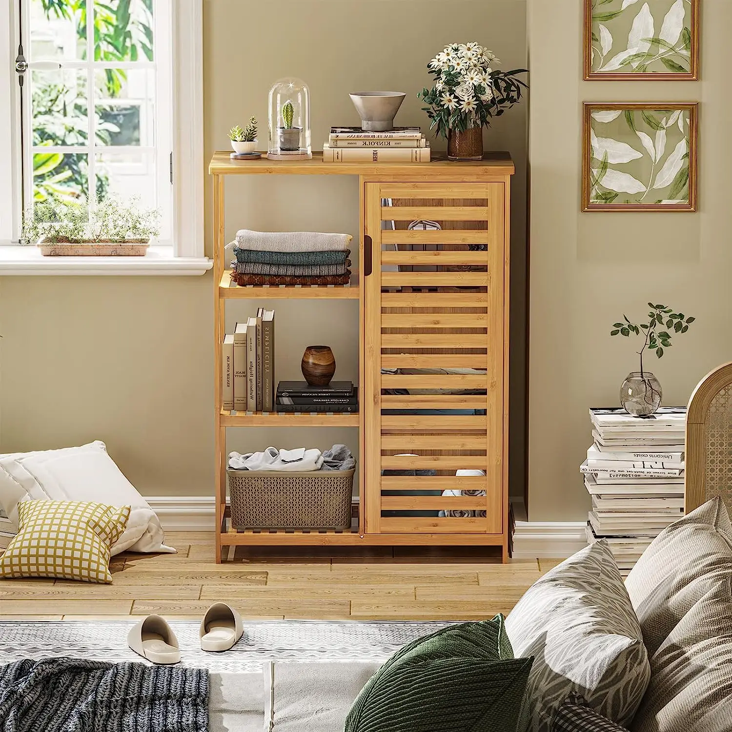 product free standing bamboo floor cabinet 3 tier open shelf bathroom storage organizers for living room for home furniture-1