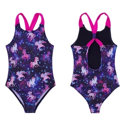 2022 New Arrivals One-Piece Swimsuit with Horse and Stars Pattern Printing For Girls