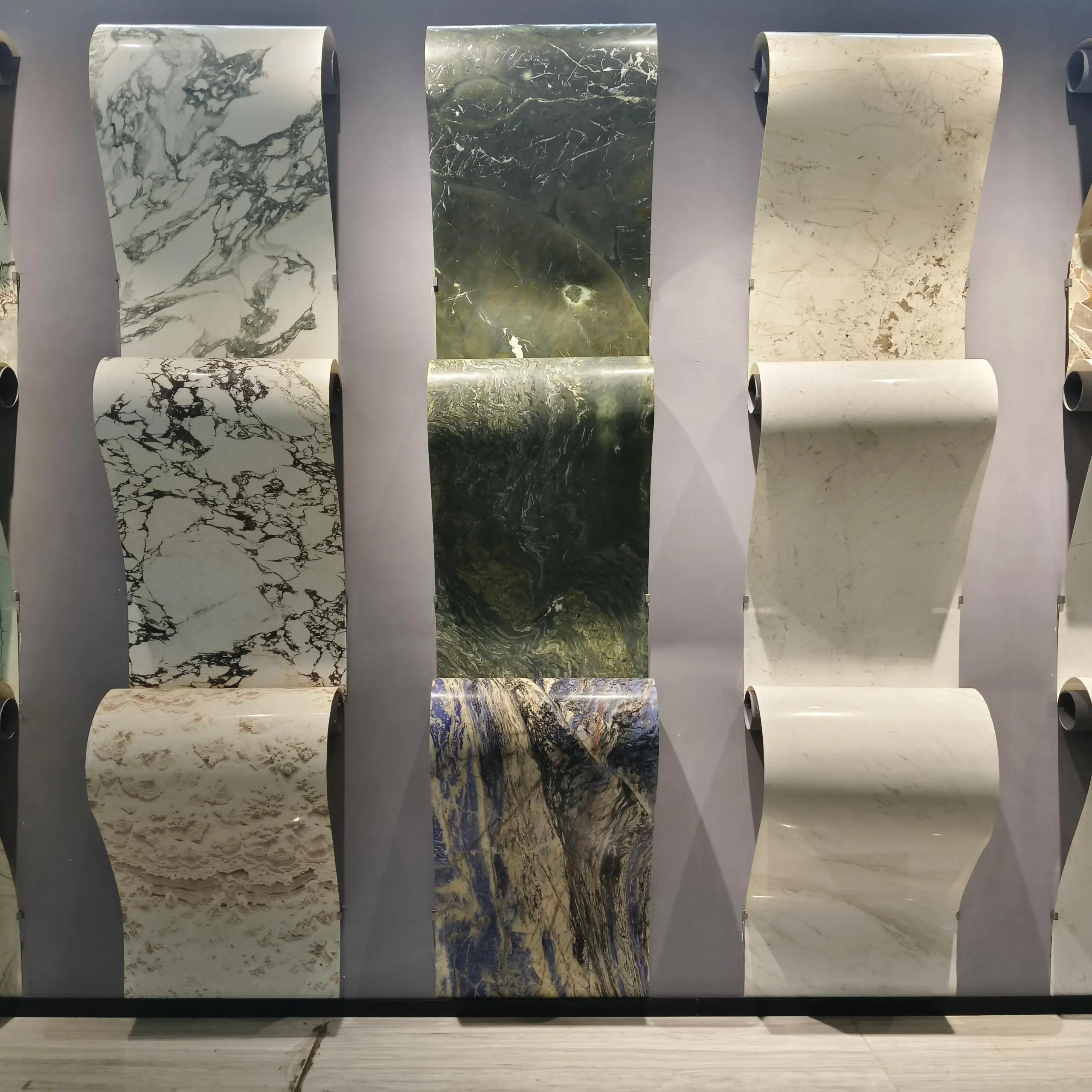 YUSHI Customized Sizes Super Ultra Thin Flexible Natural Marble Veneer Tiles for Villa Hotel Wall Floor Cabinet Decoration manufacture