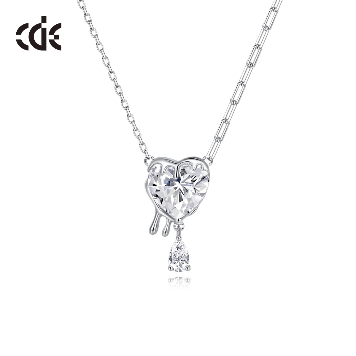 CDE CZYN065 Luxury Jewelry 925S Silver Necklace Rhodium Plated Factory Wholesale Bulk Women Heart Cut Zircon Pendant Necklace