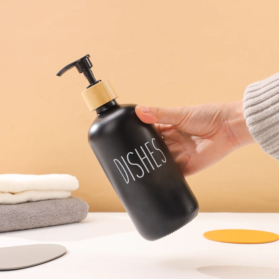 Custom Color Logo Homeware Body Lotion Face Hand wash Cleaning Bottle 500ml Round Glass Shampoo Soap Bottle with Plastic Pump