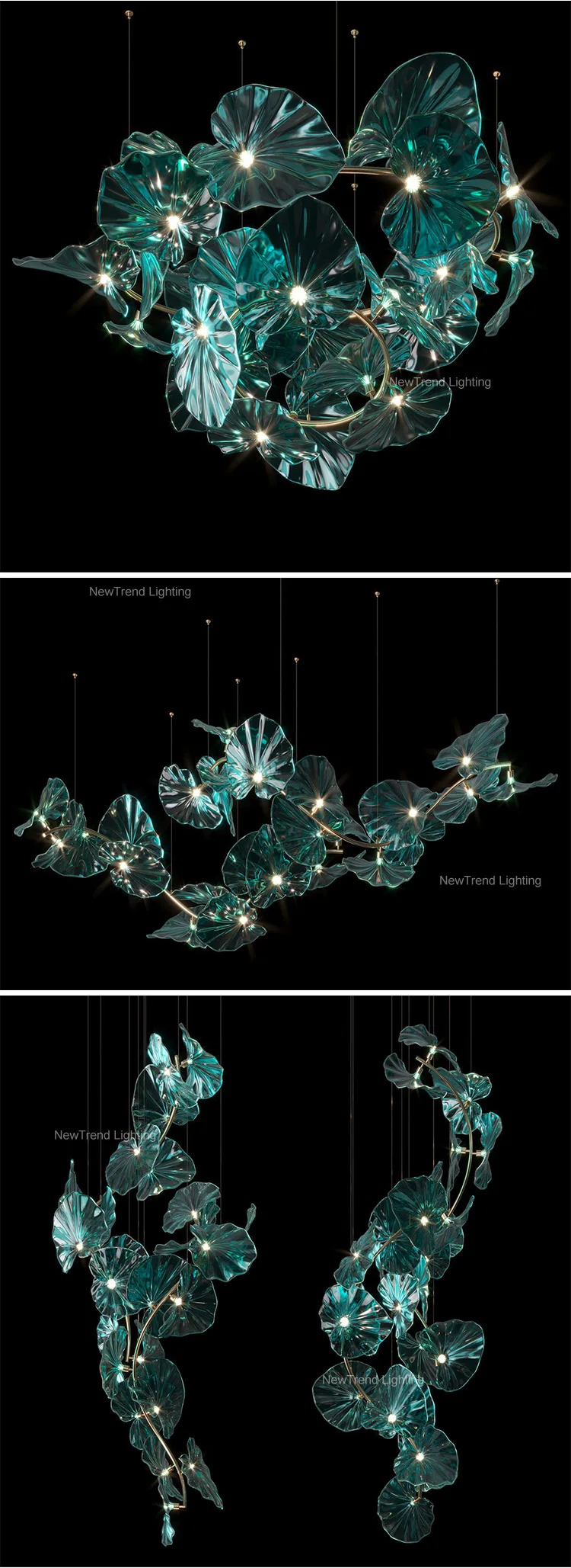 CPL-209 High-end Custom Indoor Decorative Pendant Lamp Living Room Dining Room Metal Glass Leaf LED Branch Chandelier factory