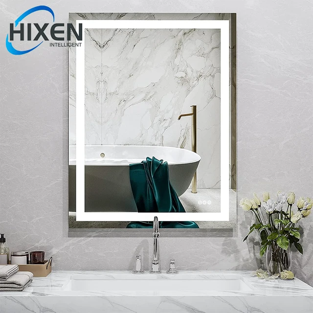 HIXEN hot sale rectangle backlit frontlit 600x800mm touch screen bathroom led light smart mirror