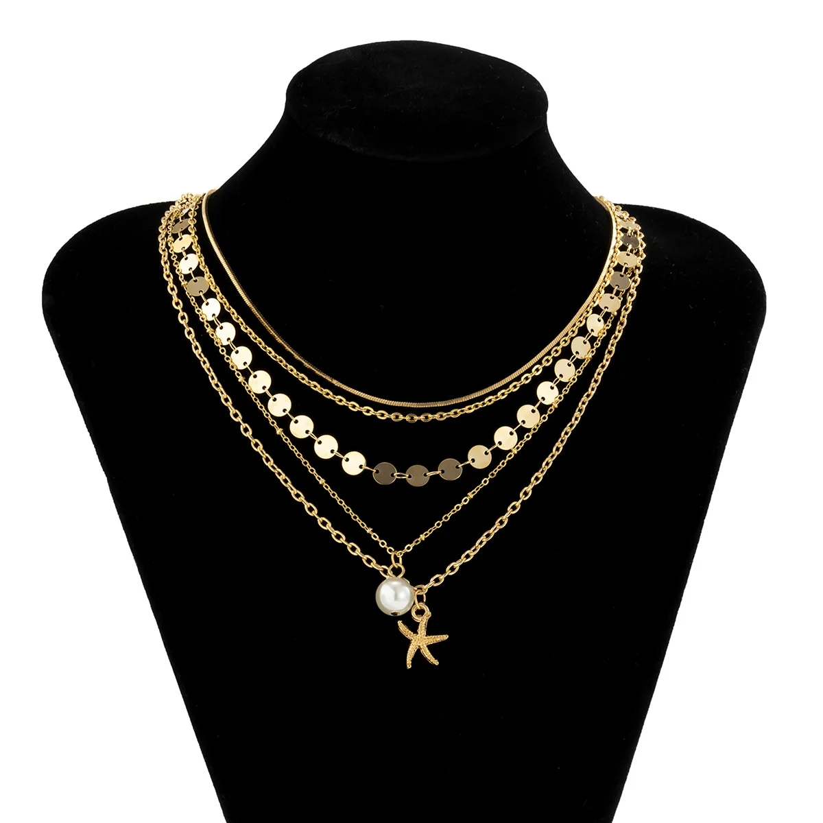 Beach ocean style sequin necklace pearl starfish pendant jewelry set minimalist jewelry women accessories