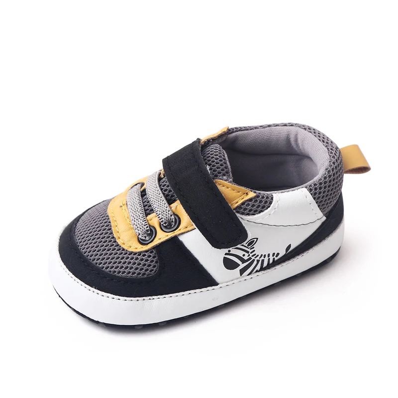 Spring and Autumn Cartoon zebra Leather Mesh Soft Sole Breathable Casual Infants Shoes for Boys factory