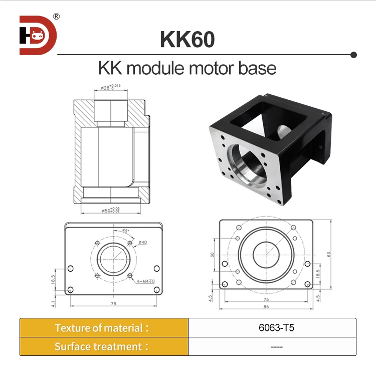 HIWIN Silver KK Module Accessories Adapter Fixed Seat KK40/50/60/86 Motor Seat Flange Plate Customization factory