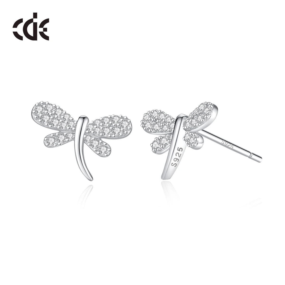 CDE CZYE007 Fine Jewelry Earring 925 Sterling Silver Zircon Earring Rhodium Plated Wholesale Women Dragonfly Stud Earrings