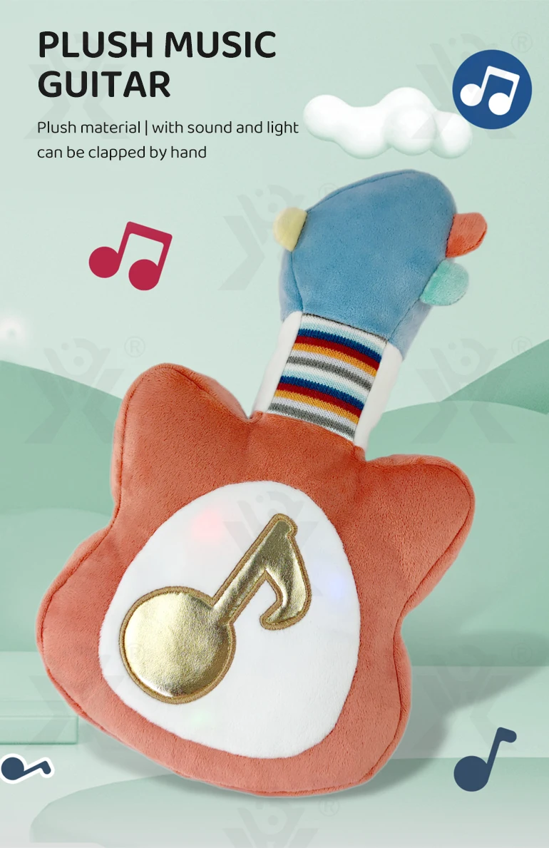 Chengji early educational soft musical hand clapping drum toys electronic soothing music stuffed toy plush guitar for baby