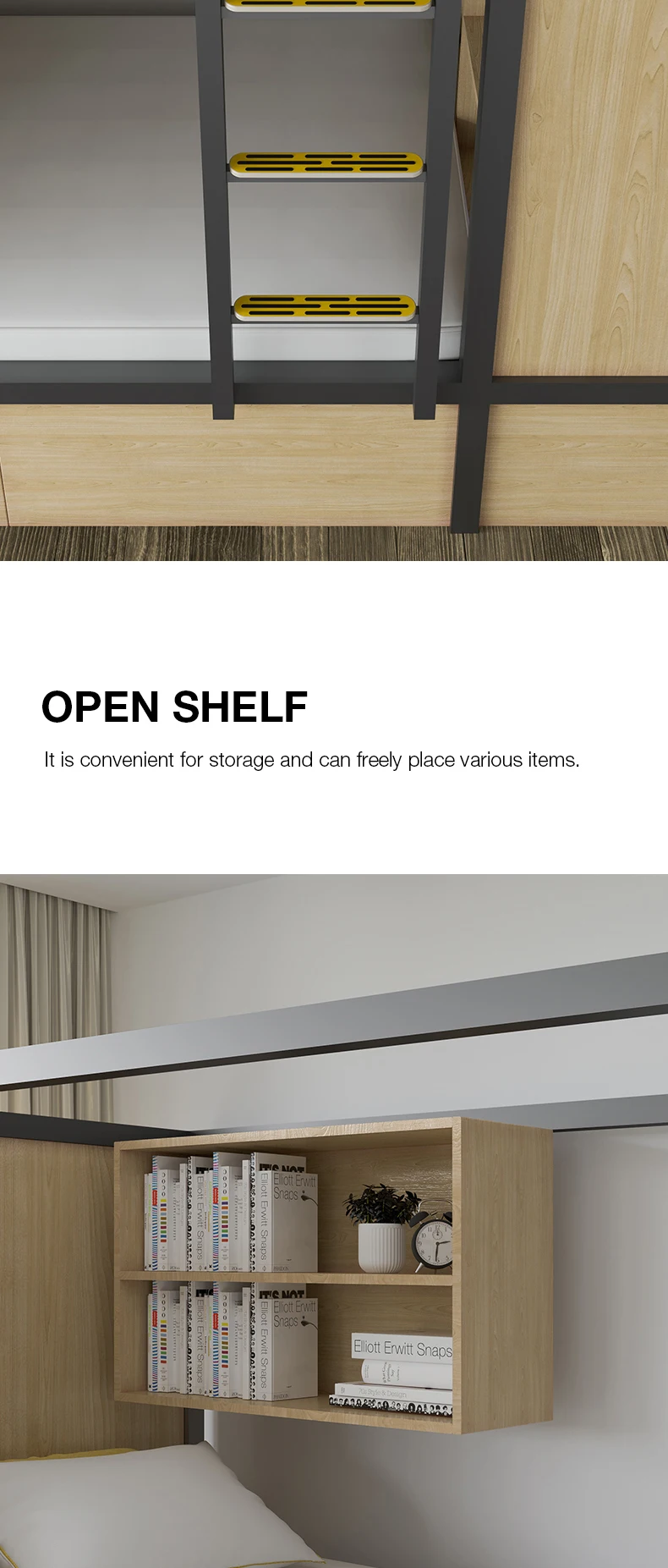 product free 3d design service metal and wooden loft capsule saving space double decker metal bunk dormitory bed with storage cabinets-6