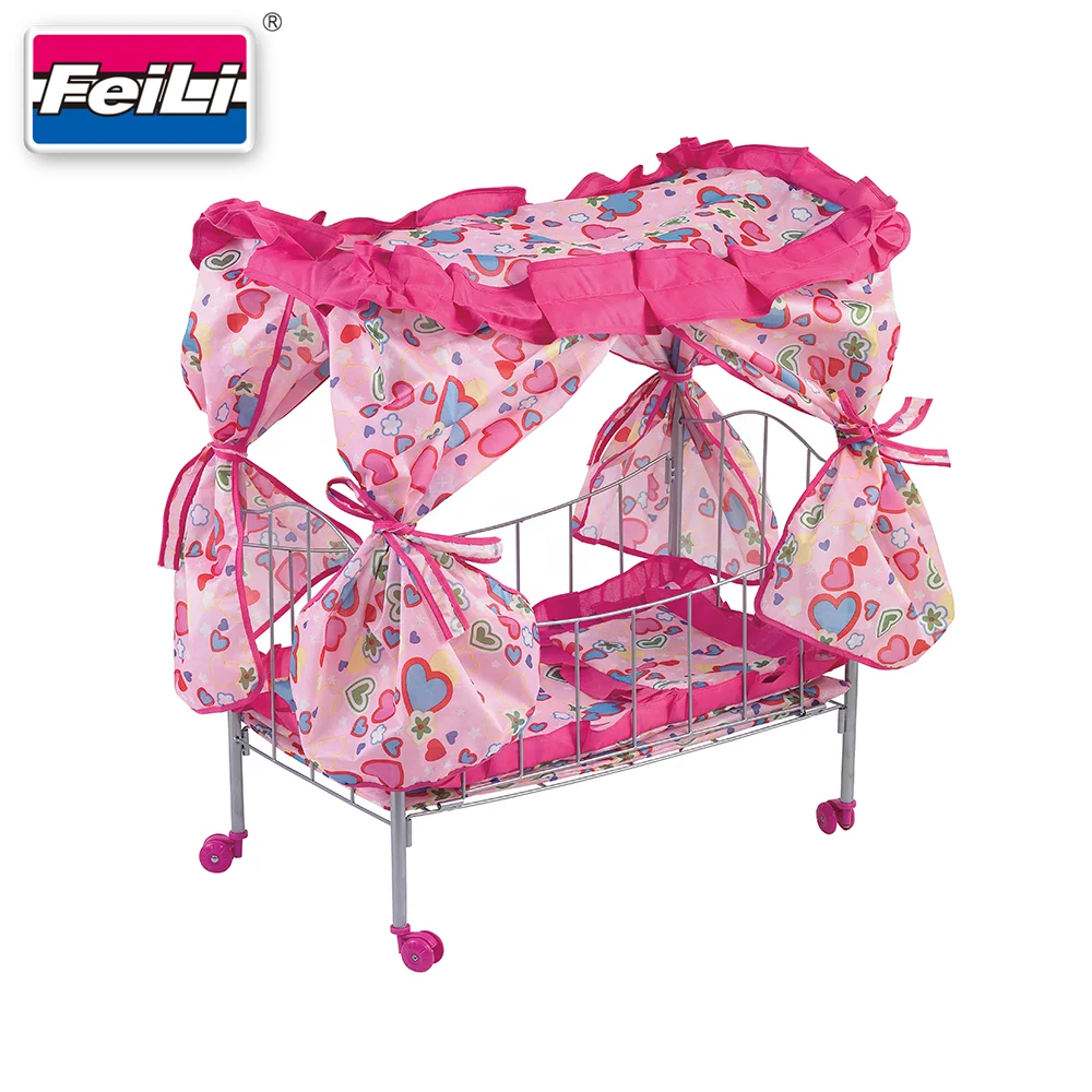 Fei Li metal baby doll cribs and beds with rotate wheels iron doll bed metal doll bed