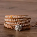 Aventurine Stone Vintage Pink Aventurine Natural Stone Beaded 5 Strands Yoga Leather Wrap Bracelet For Girl