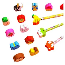 Creative Cute Animal Eraser HB Pencil Set Wood Supplies for Primary School & Kindergarten Artist Stationery