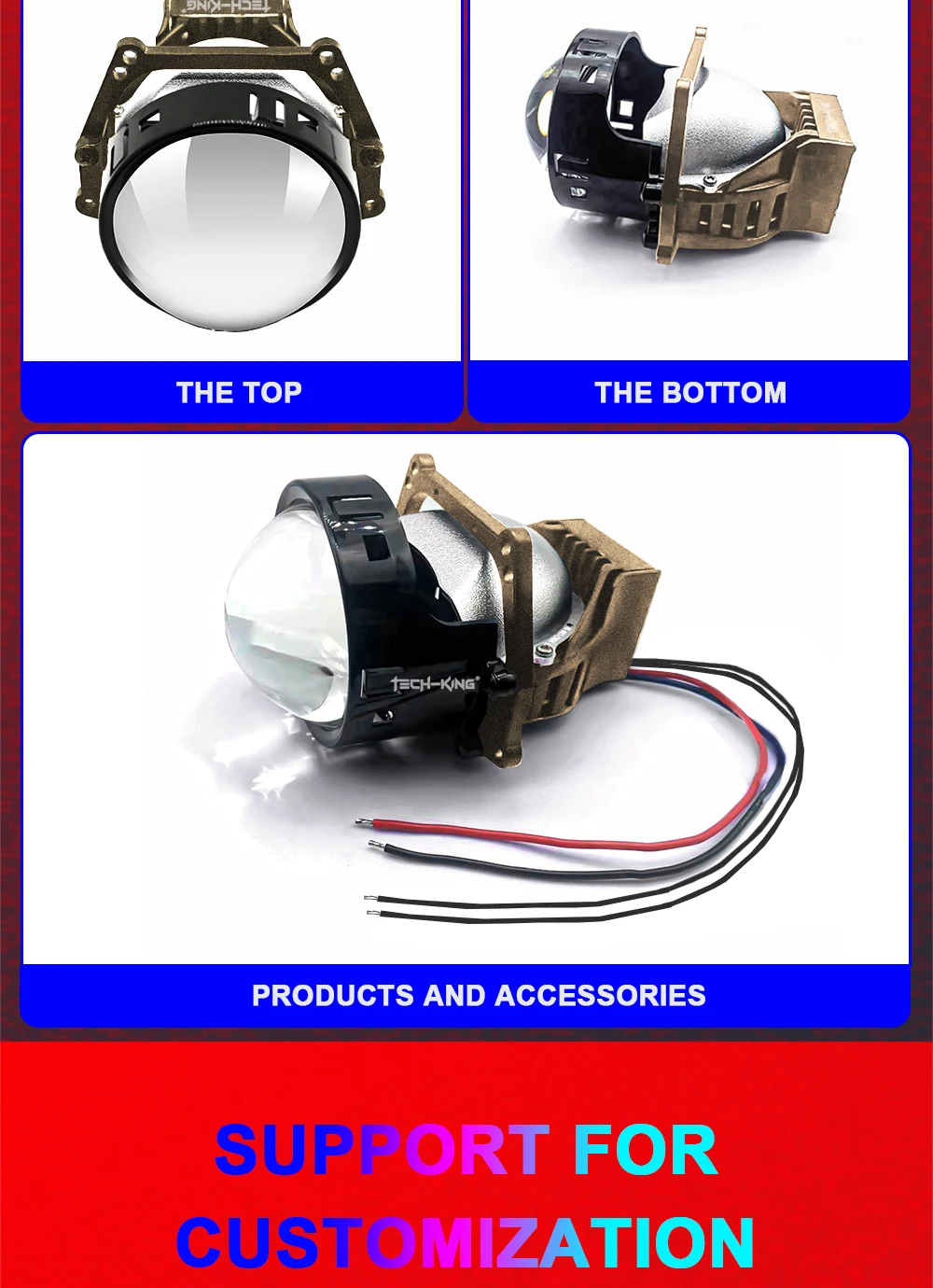 Car headlamp system bi led projector lens 3-inch double beam projection lens 126W double lamp cup LED projection lens headlights