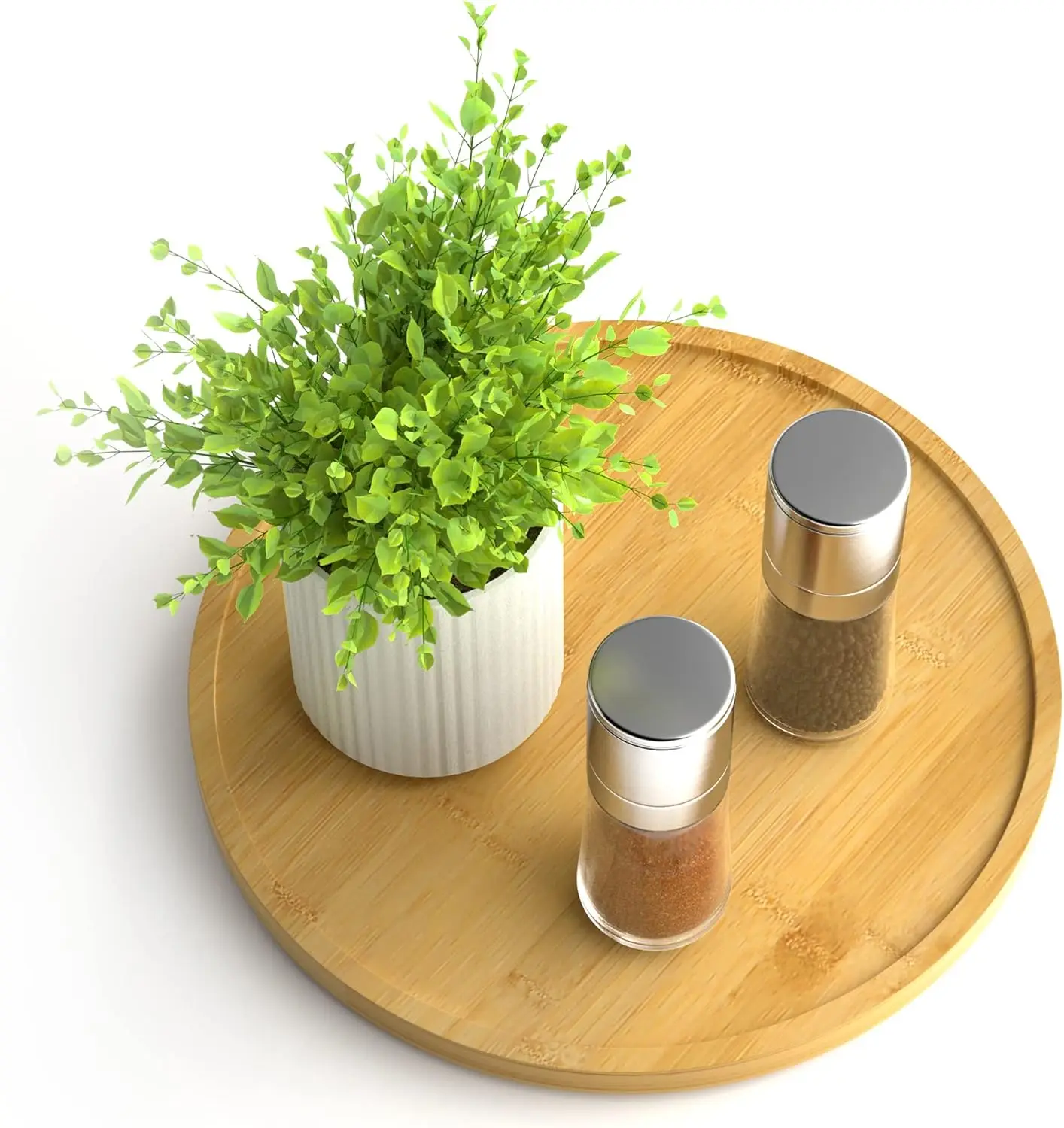 product bamboo lazy susan organizer non skid kitchen rotating spice rack wood turntable kitchen cabinet storage shelves-6