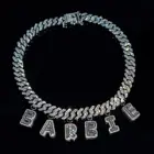 Necklace Custom Iced Out Initial Name Cuban Letter Bling Baguette Rhinestone Cuban Link Chain Necklace