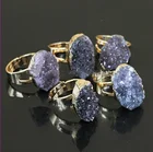 Ring Gemstone Rings Rings Gemstone Ring Nature Amethyst Grey Quartz Druzy Ring Gold Plated Geode Crystal Quartz Drusy Gemstone Finger Rings Jewelry