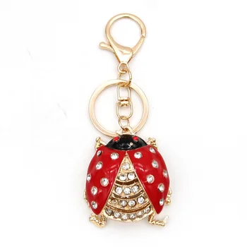 Wholesale Keychain Crystal Rhinestone Ladybird Beetles Bag Charm Pendant Lovely Charm Bag Keyrings Holder