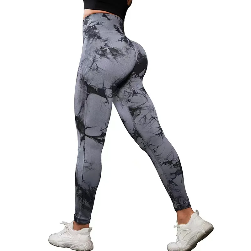 Honey Peach Hip Tie Dye Fitness Pants High Waist Hip Lifting Sports Seamless European and American Yoga Pants