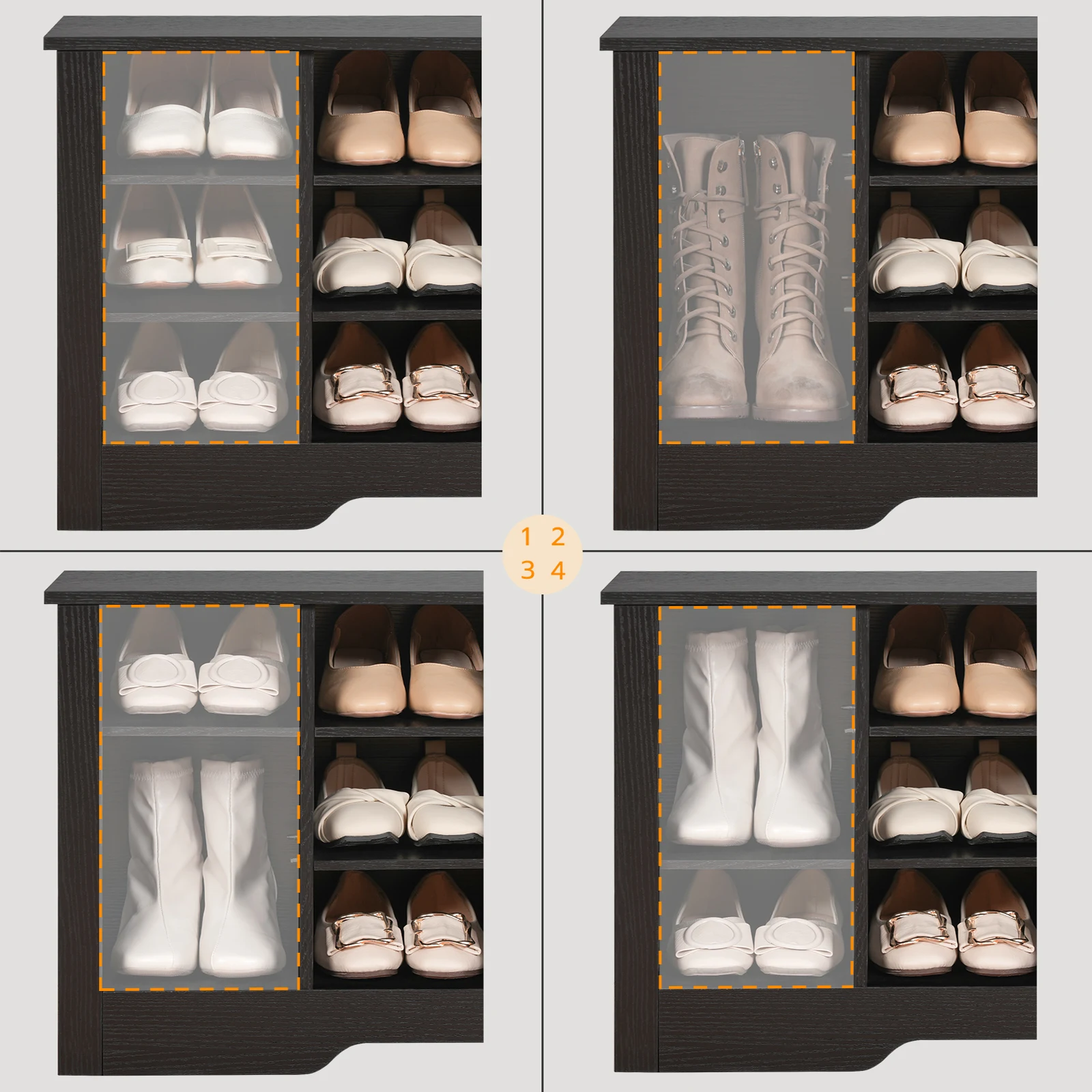 Wholesale Black Wooden Hallway Entryway Shoes Storage Bench Large Shoe Cabinet With 18 Cubbies Seat Shoe Organizer Bench Long