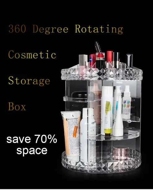 Diamond Shape Rotating Cosmetic Storage Box Transparent Cosmetics Makeup Organizer