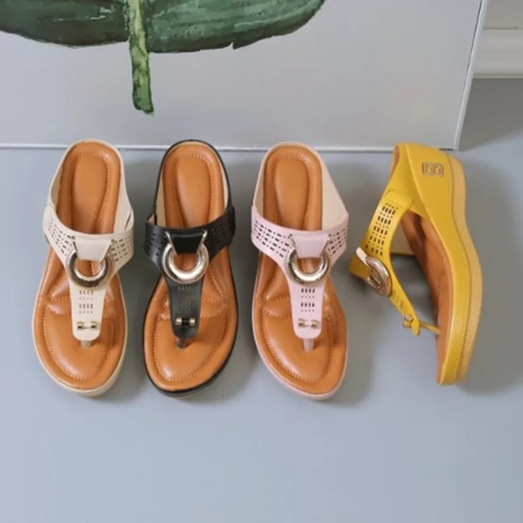 2024 summer new large size women's shoes beach wedge toe sandals