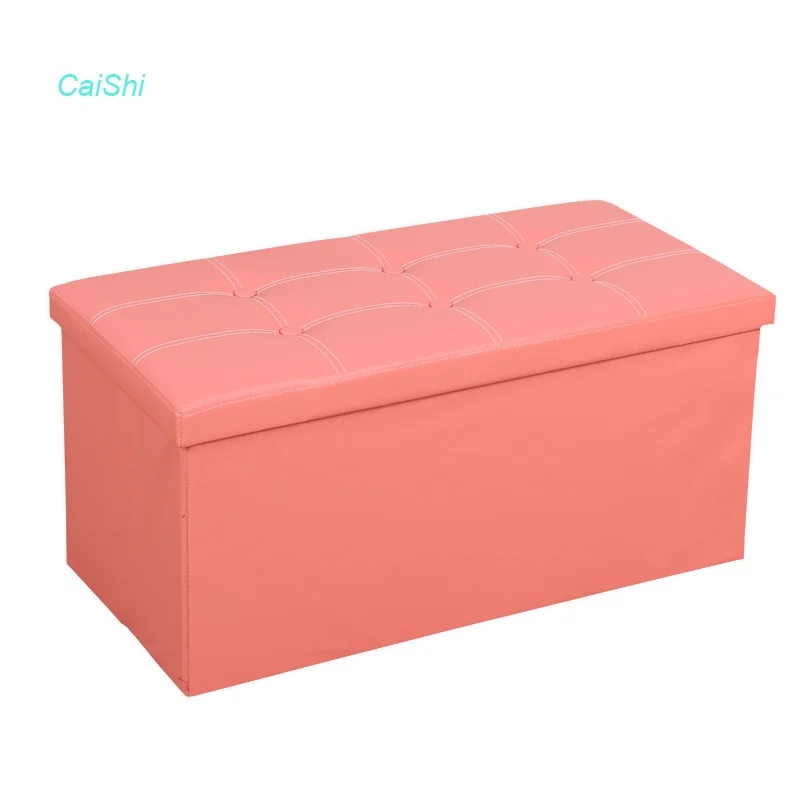 Modern Rectangle Folding Pink Faux Leather Storage Ottoman Solid Wood Frame Padded Seat for School Home Children's Toy Storage details