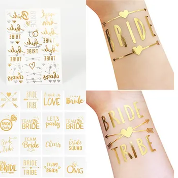 Wholesale team bride tattoo with rose gold transfer stickers wedding metal foil tattoo stickers