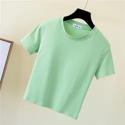 2023 Summer Baby Tee Y2k Crop tops Tee Shirt Sexy Thin Blank shirt For Woman 100% Cotton Breathable High Quality plain T-shirt