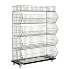 Display Retail Dump Bins Grocery Display Stand With Wheels Stacking Wire Basket