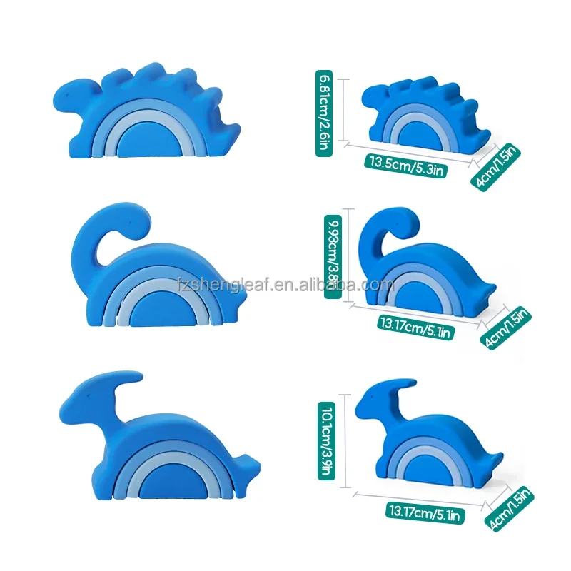 product educational game learning stacking baby dinosaur shape silicone block toy playing for kids 0 24 months  2 4 years-0
