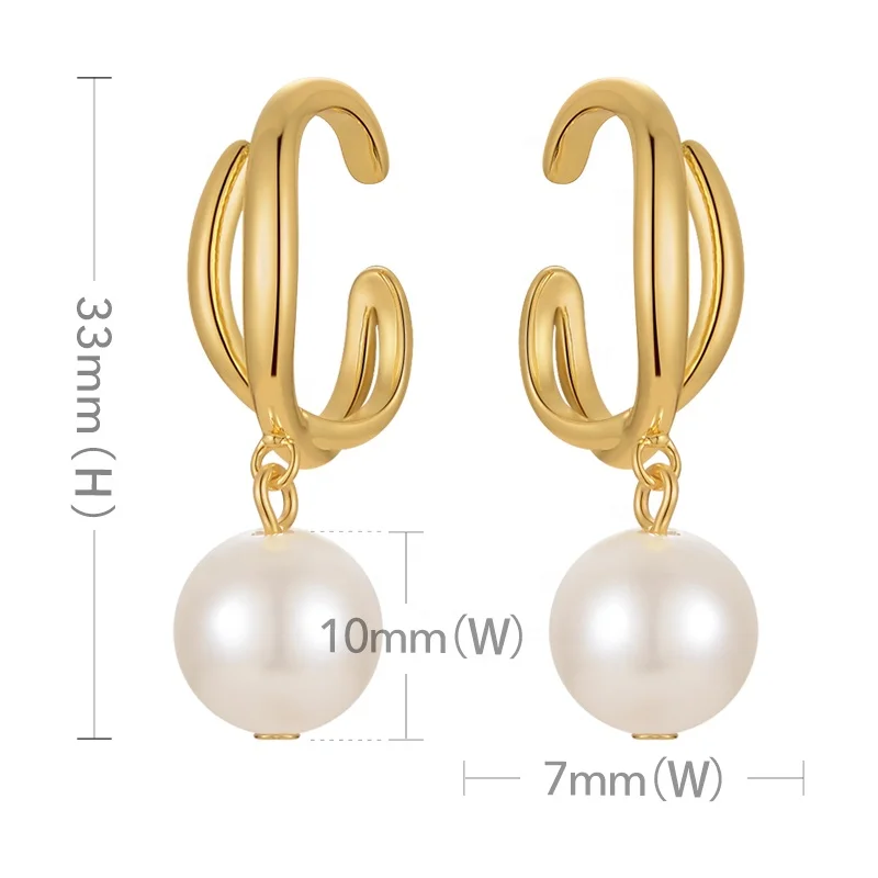 Original Design 18K Gold Plated Brass Jewelry Pearl Ear Cuff Party Gold Color Clip On Earrings For Women Gift Earrings E221406