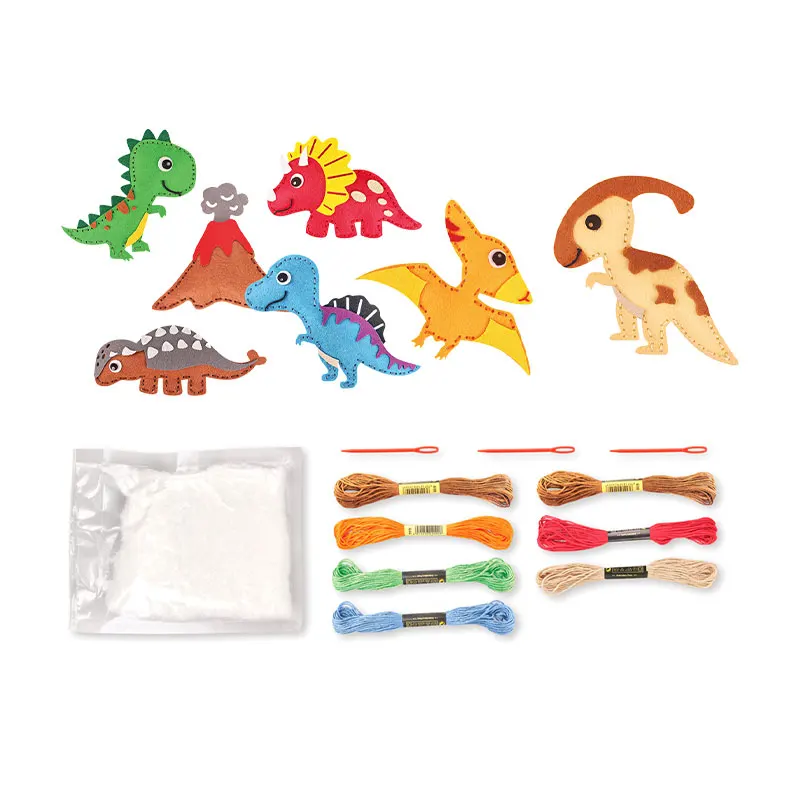 7pcs plush dinosaur patterns gifts and crafts set handmade fabric toy diy sewing kit for kids